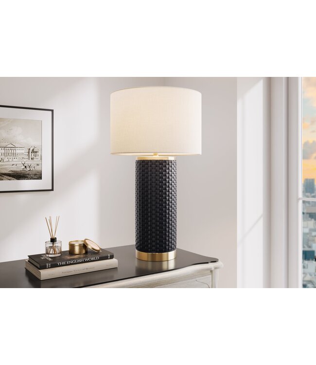 Invicta Interior Tafellamp ELEGANCIA 70 cm, witte lampenkap, keramiek, zwart, goudkleurig - 46010