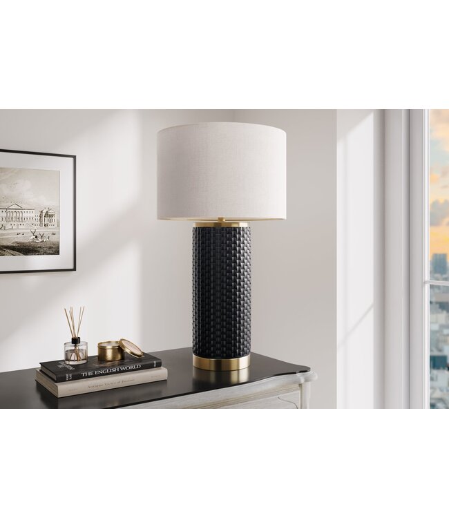 Invicta Interior Tafellamp ELEGANCIA 70 cm, witte lampenkap, keramiek, zwart, goudkleurig - 46010