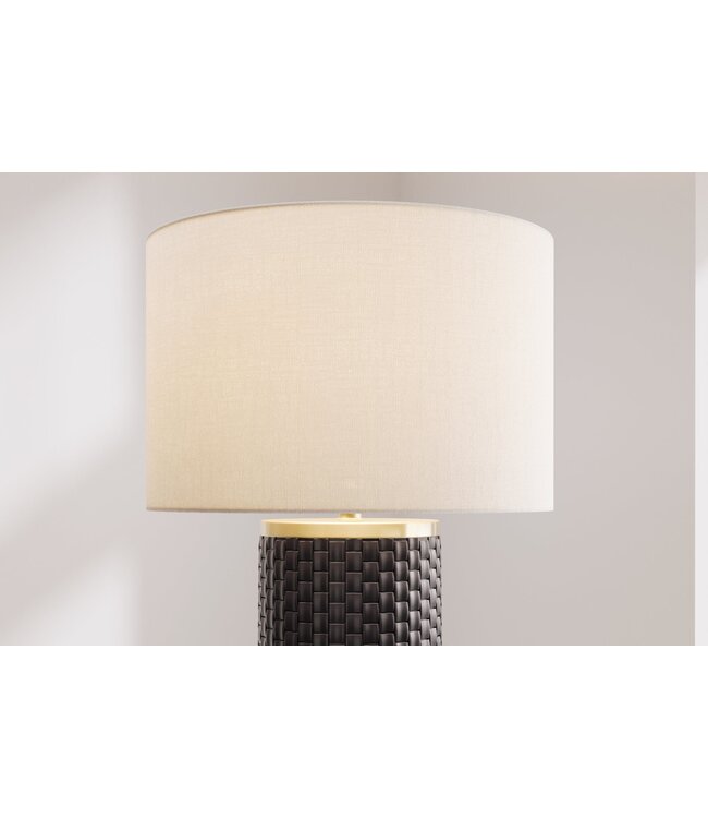 Invicta Interior Tafellamp ELEGANCIA 70 cm, witte lampenkap, keramiek, zwart, goudkleurig - 46010