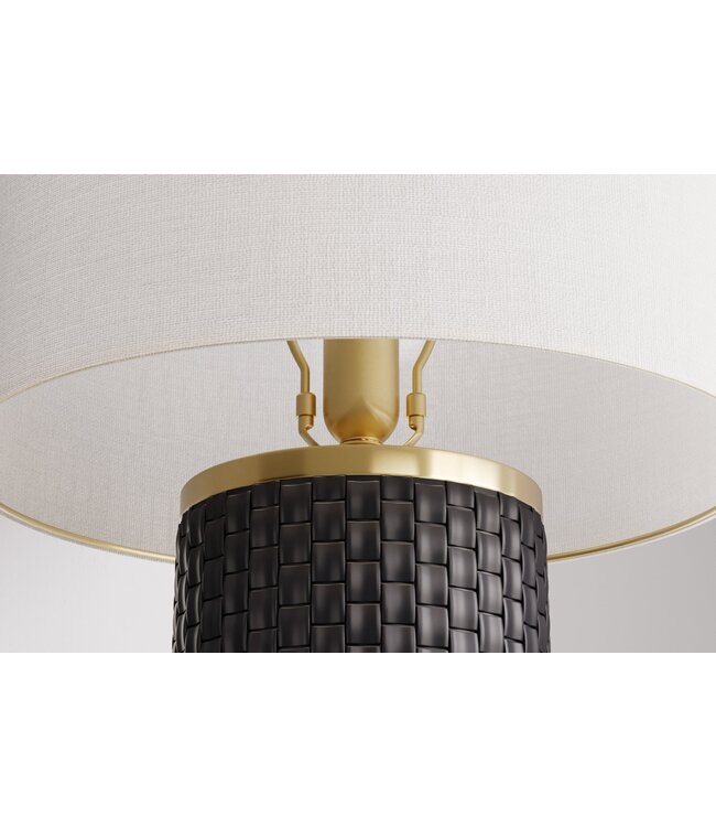 Invicta Interior Tafellamp ELEGANCIA 70 cm, witte lampenkap, keramiek, zwart, goudkleurig - 46010