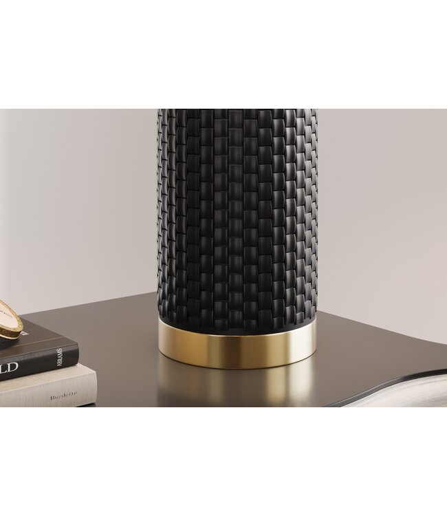 Invicta Interior Tafellamp ELEGANCIA 70 cm, witte lampenkap, keramiek, zwart, goudkleurig - 46010