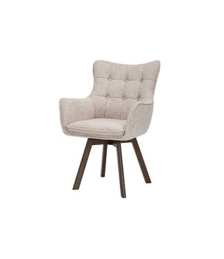 Invicta Interior Draaistoel THOR 360° met armleuningen, lichtbeige stof met structuur en een frame van donker eikenhout. - 47710