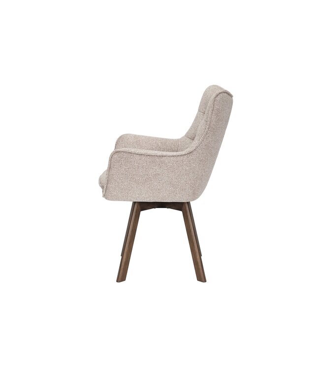 Invicta Interior Draaistoel THOR 360° met armleuningen, lichtbeige stof met structuur en een frame van donker eikenhout. - 47710