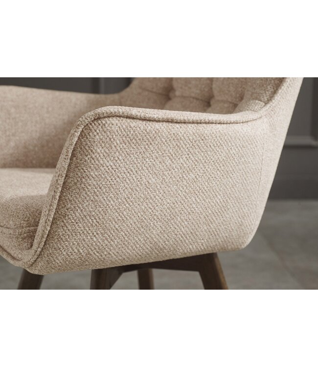 Invicta Interior Draaistoel THOR 360° met armleuningen, lichtbeige stof met structuur en een frame van donker eikenhout. - 47710