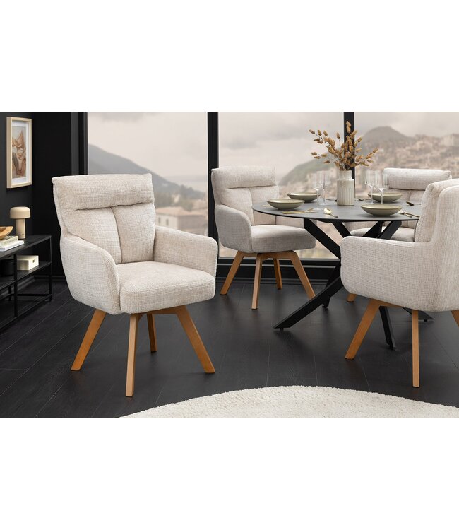 Invicta Interior Draaistoel BIG GEORGE met armleuningen van champagnekleurige chenillestof, draaibaar. - 47518