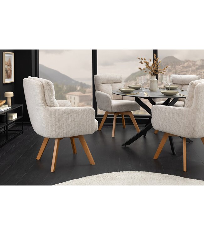 Invicta Interior Draaistoel BIG GEORGE met armleuningen van champagnekleurige chenillestof, draaibaar. - 47518