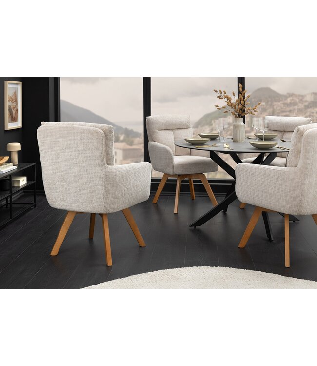 Invicta Interior Draaistoel BIG GEORGE met armleuningen van champagnekleurige chenillestof, draaibaar. - 47518