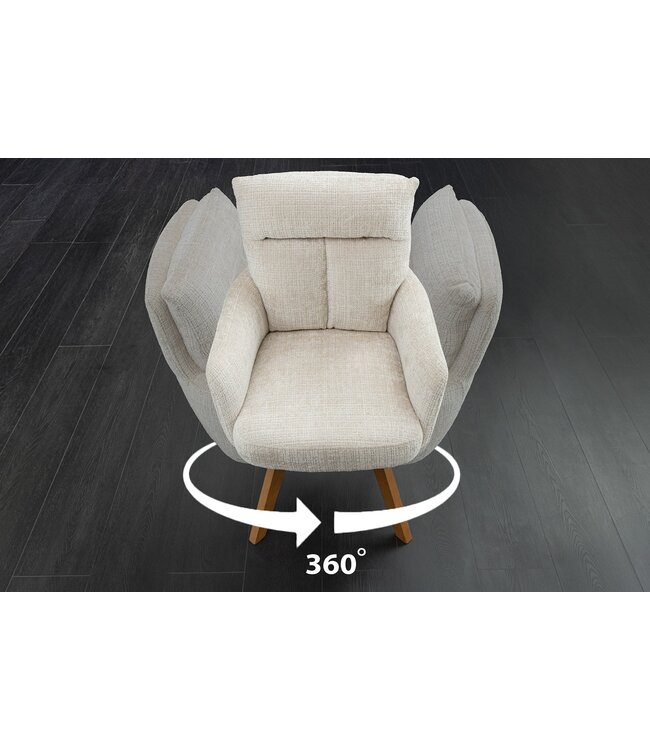 Invicta Interior Draaistoel BIG GEORGE met armleuningen van champagnekleurige chenillestof, draaibaar. - 47518