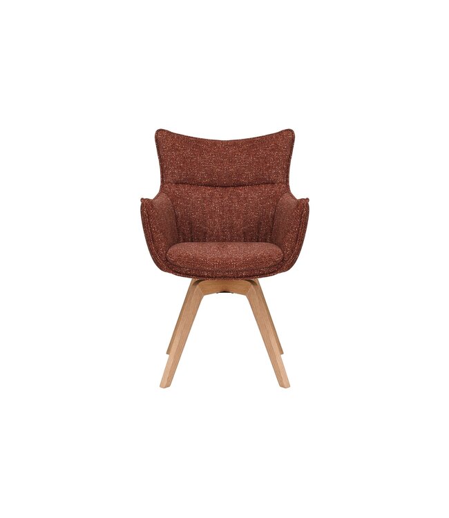 Invicta Interior Draaistoel VOGUE 360° met armleuningen, gestructureerde stof, roestbruin, met eikenhouten frame, naturel. - 47706