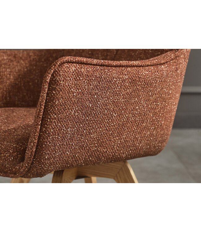 Invicta Interior Draaistoel VOGUE 360° met armleuningen, gestructureerde stof, roestbruin, met eikenhouten frame, naturel. - 47706