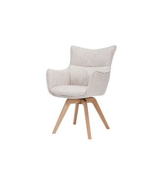 Invicta Interior Draaistoel VOGUE, 360° draaibaar, met beige, gestructureerde stof en een naturel eikenhouten frame. - 47705