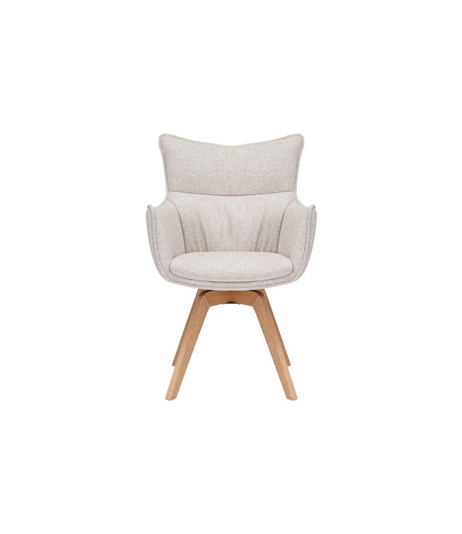 Invicta Interior Draaistoel VOGUE, 360° draaibaar, met beige, gestructureerde stof en een naturel eikenhouten frame. - 47705