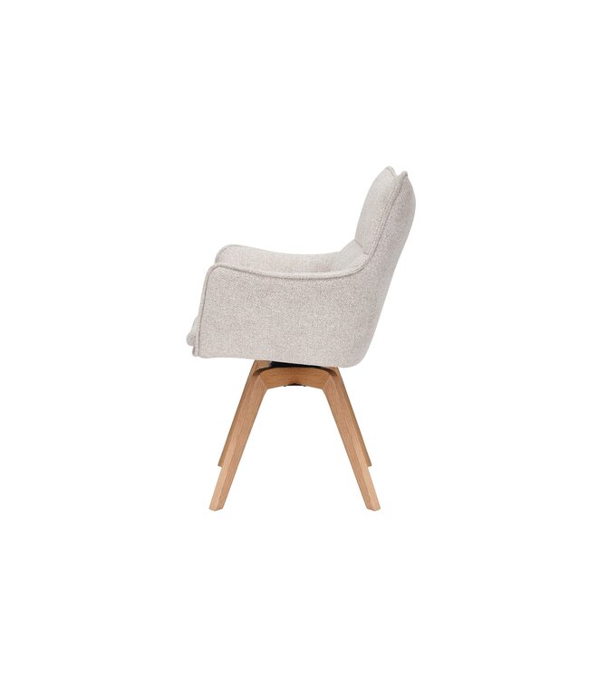 Invicta Interior Draaistoel VOGUE, 360° draaibaar, met beige, gestructureerde stof en een naturel eikenhouten frame. - 47705