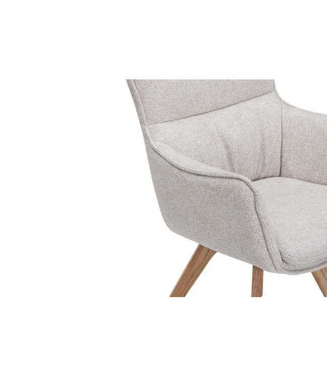 Invicta Interior Draaistoel VOGUE, 360° draaibaar, met beige, gestructureerde stof en een naturel eikenhouten frame. - 47705