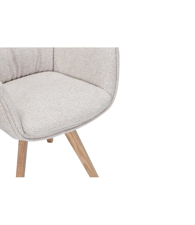 Invicta Interior Draaistoel VOGUE, 360° draaibaar, met beige, gestructureerde stof en een naturel eikenhouten frame. - 47705