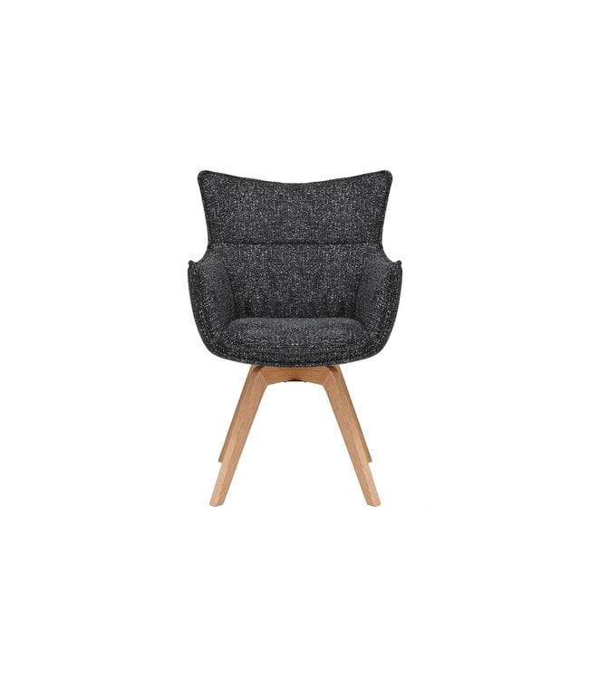 Invicta Interior Draaistoel VOGUE 360° met armleuningen, antracietkleurige stof met structuur en naturel eikenhouten frame - 47707