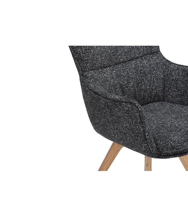 Invicta Interior Draaistoel VOGUE 360° met armleuningen, antracietkleurige stof met structuur en naturel eikenhouten frame - 47707