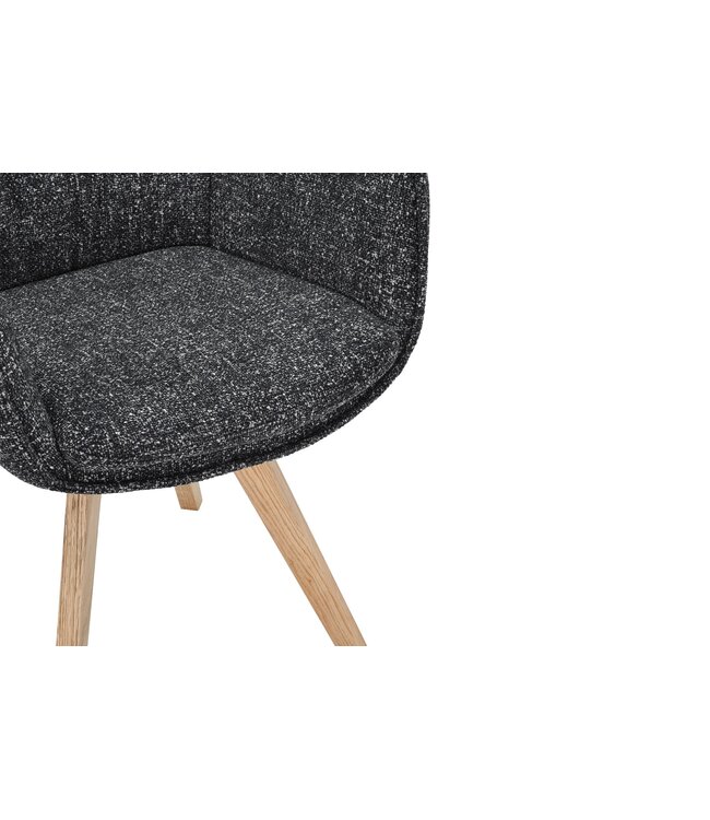 Invicta Interior Draaistoel VOGUE 360° met armleuningen, antracietkleurige stof met structuur en naturel eikenhouten frame - 47707