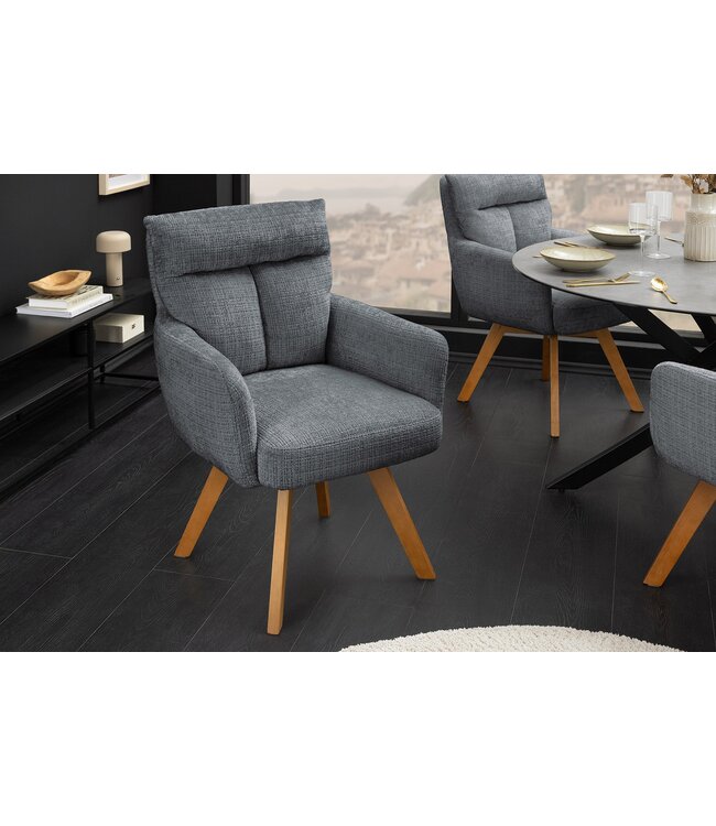 Invicta Interior Draaistoel BIG GEORGE met armleuningen van grijze chenillestof, draaibaar. - 47519