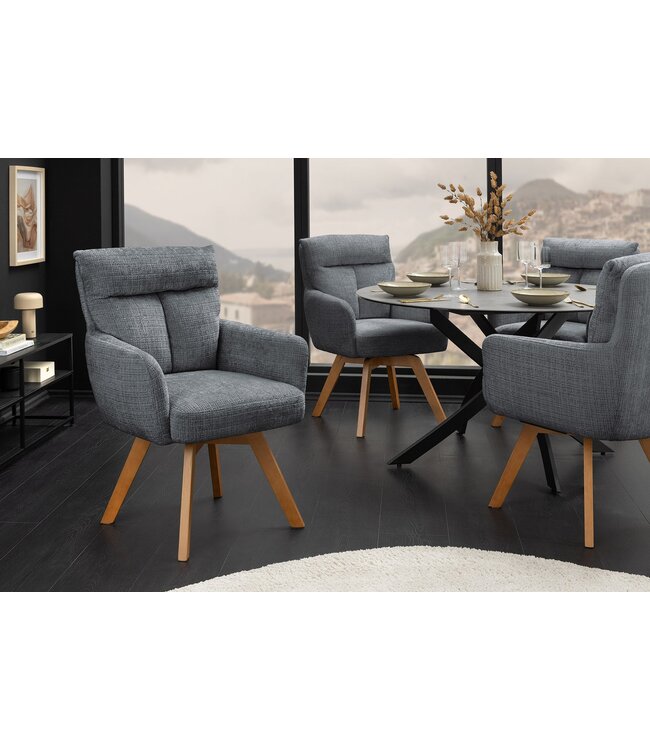 Invicta Interior Draaistoel BIG GEORGE met armleuningen van grijze chenillestof, draaibaar. - 47519