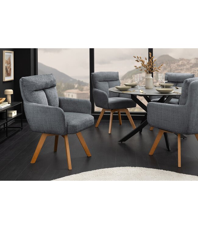 Invicta Interior Draaistoel BIG GEORGE met armleuningen van grijze chenillestof, draaibaar. - 47519