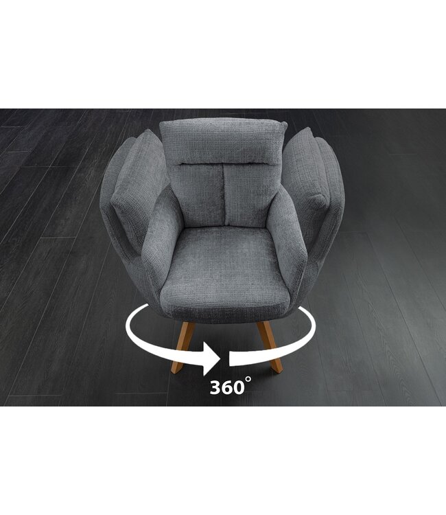 Invicta Interior Draaistoel BIG GEORGE met armleuningen van grijze chenillestof, draaibaar. - 47519