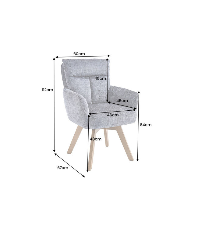 Invicta Interior Draaistoel BIG GEORGE met armleuningen van grijze chenillestof, draaibaar. - 47519