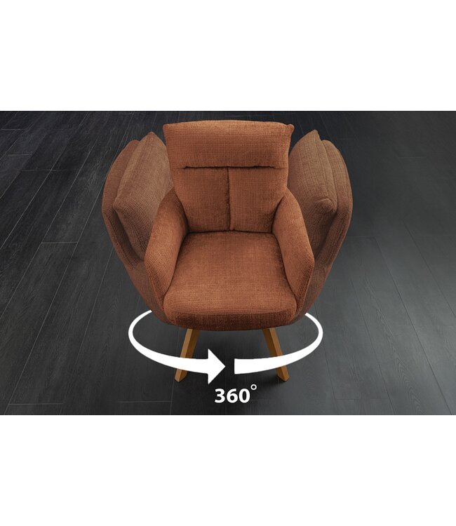 Invicta Interior Draaistoel BIG GEORGE met armleuningen van roestbruine chenillestof, draaibaar - 47520