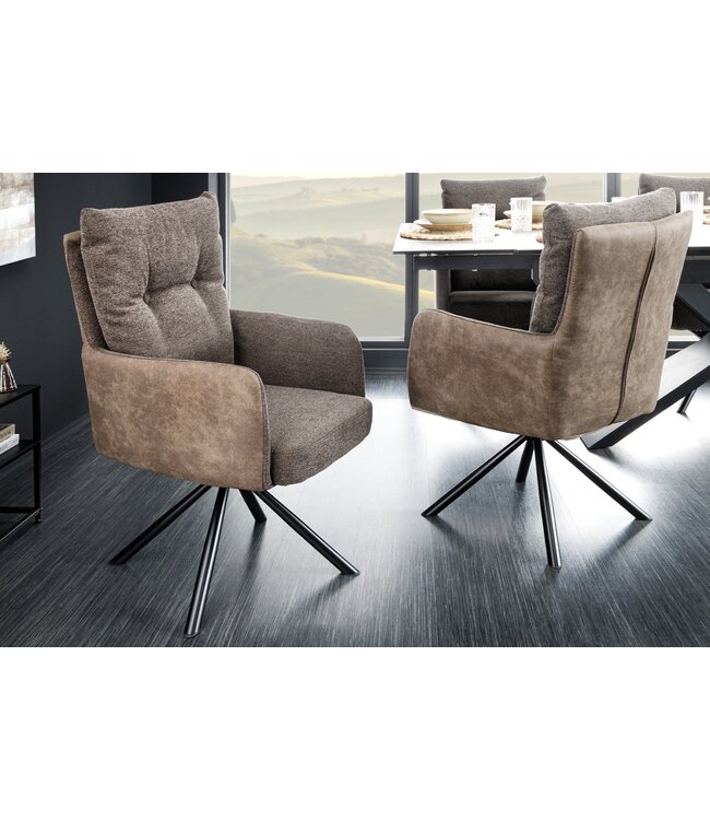 Invicta Interior Draaistoel BIG GEORGE met armleuningen, plat geweven microvezelstof, taupe, draaibaar - 44011