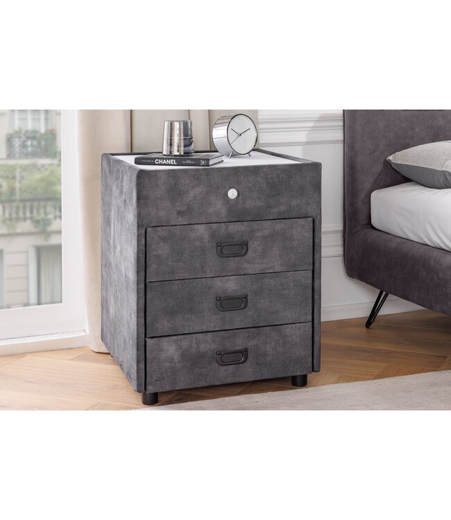 Invicta Interior Nachtkastje PARIS met LED-verlichting 55 cm, fluweelgrijs - 46009