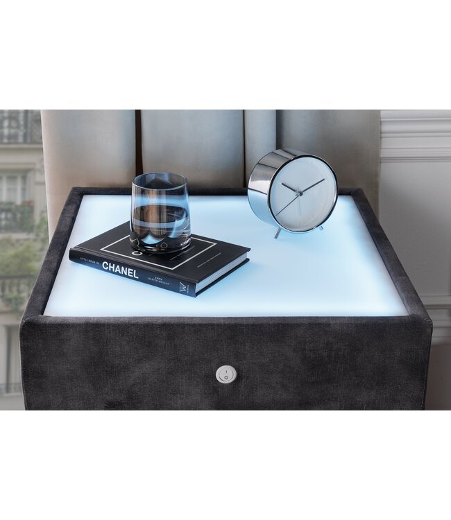 Invicta Interior Nachtkastje PARIS met LED-verlichting 55 cm, fluweelgrijs - 46009
