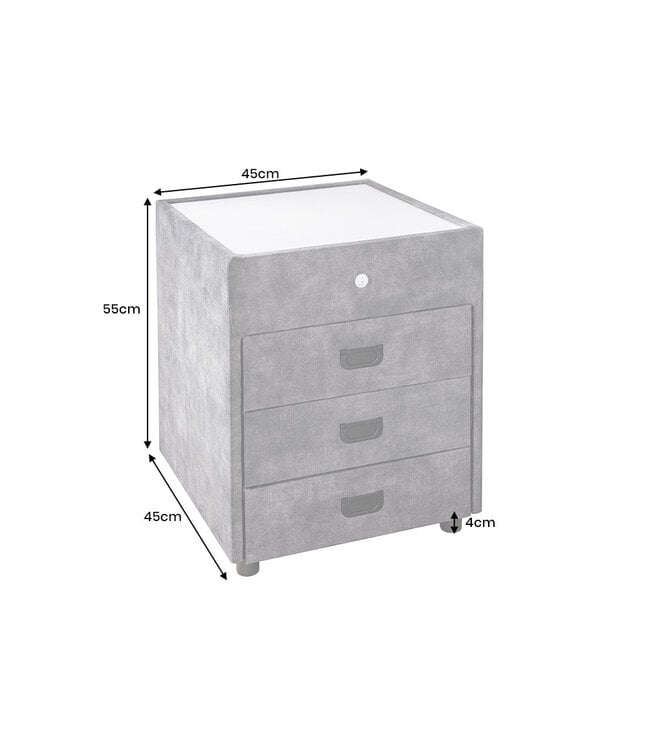 Invicta Interior Nachtkastje PARIS met LED-verlichting 55 cm, fluweelgrijs - 46009