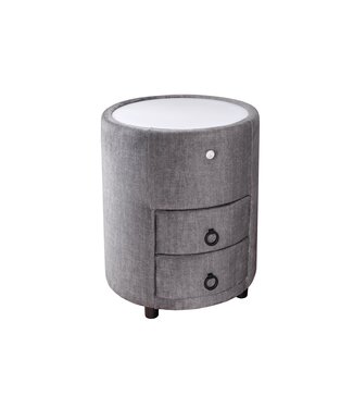 Invicta Interior Rond nachtkastje SIGNUM met LED-verlichting, 55 cm, fluweelgrijs. - 46410