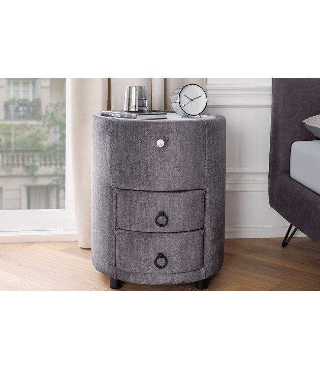 Invicta Interior Rond nachtkastje SIGNUM met LED-verlichting, 55 cm, fluweelgrijs. - 46410