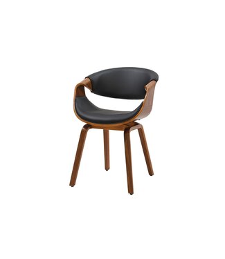 Invicta Interior Stoel ORGANIC met armleuningen, zwart kunstleer en frame in walnoothoutlook, retrostijl - 46666