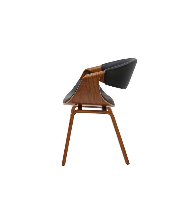 Invicta Interior Stoel ORGANIC met armleuningen, zwart kunstleer en frame in walnoothoutlook, retrostijl - 46666