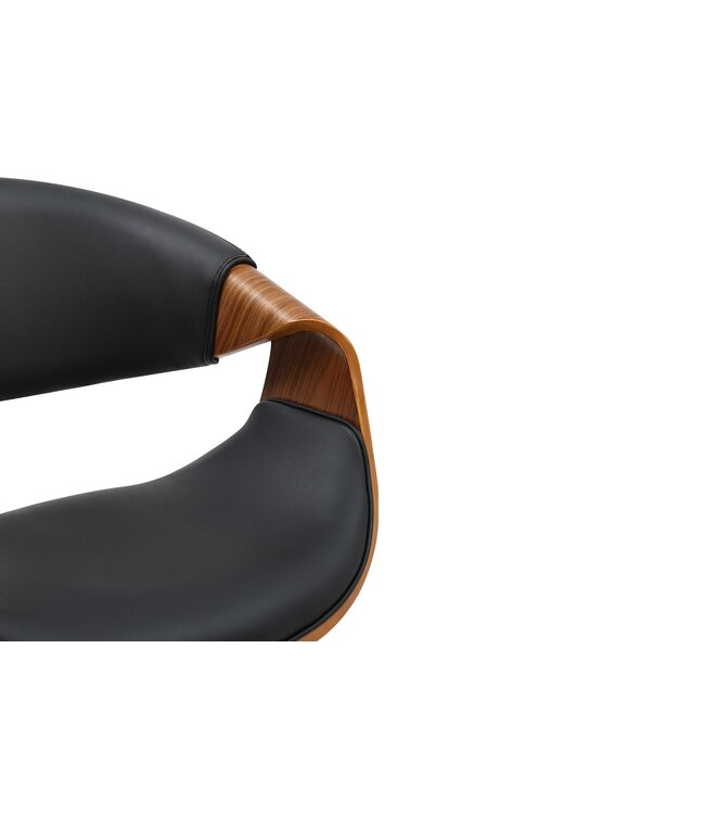 Invicta Interior Stoel ORGANIC met armleuningen, zwart kunstleer en frame in walnoothoutlook, retrostijl - 46666