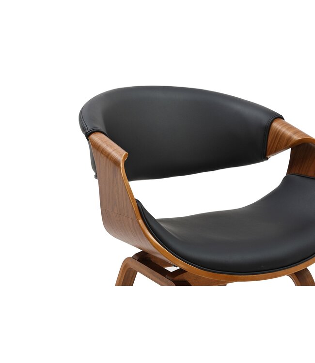 Invicta Interior Stoel ORGANIC met armleuningen, zwart kunstleer en frame in walnoothoutlook, retrostijl - 46666