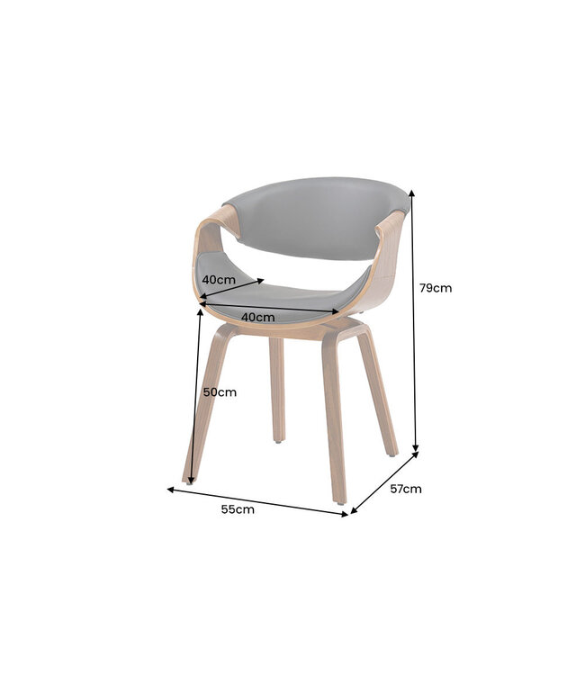 Invicta Interior Stoel ORGANIC met armleuningen, zwart kunstleer en frame in walnoothoutlook, retrostijl - 46666