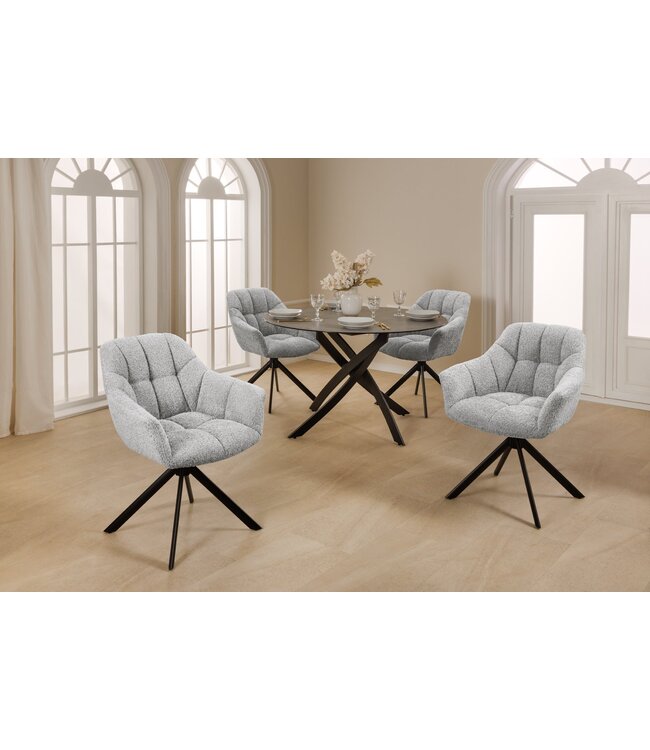 Invicta Interior Bureaustoel PAPILLON 180° draaibaar met armleuningen bouclé grijs - 44593