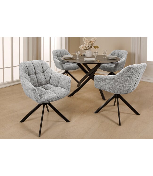 Invicta Interior Bureaustoel PAPILLON 180° draaibaar met armleuningen bouclé grijs - 44593