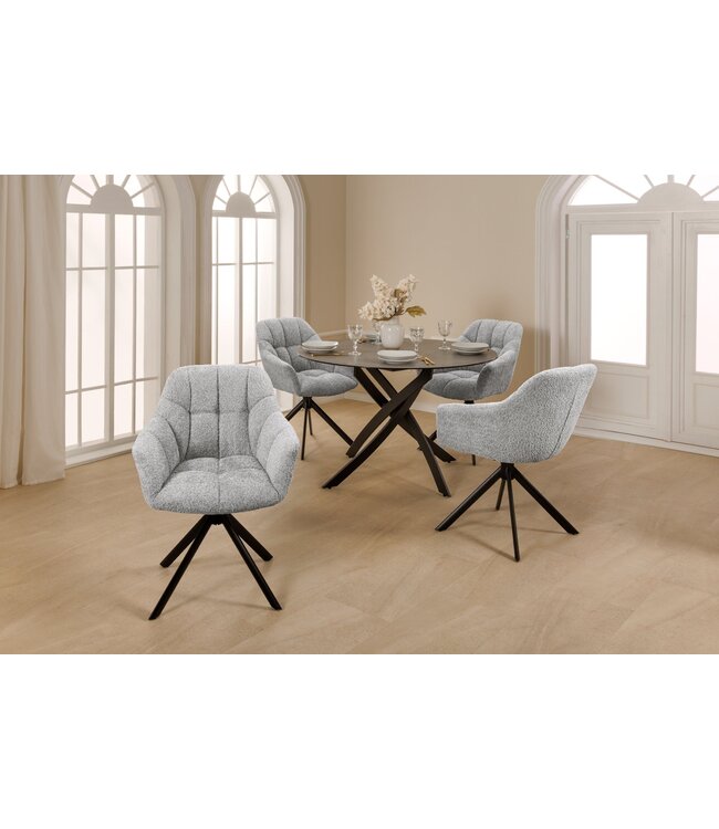 Invicta Interior Bureaustoel PAPILLON 180° draaibaar met armleuningen bouclé grijs - 44593