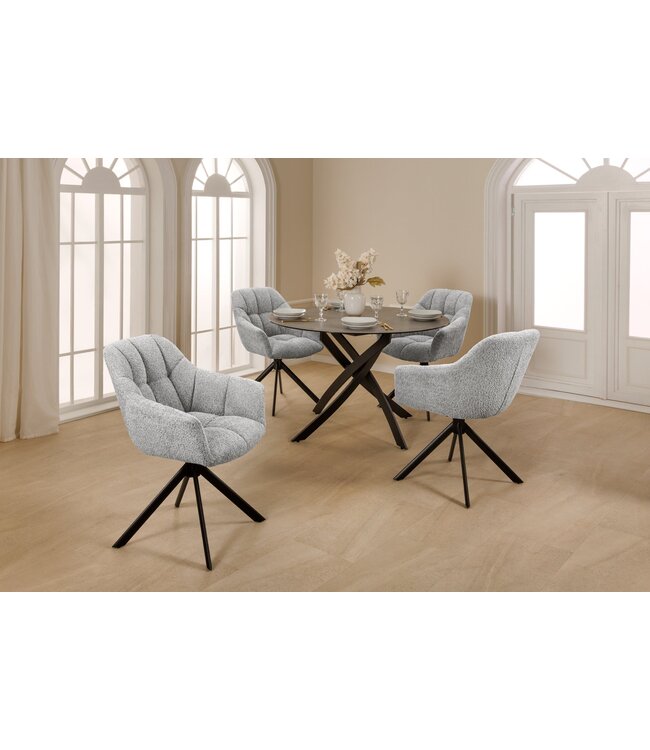 Invicta Interior Bureaustoel PAPILLON 180° draaibaar met armleuningen bouclé grijs - 44593