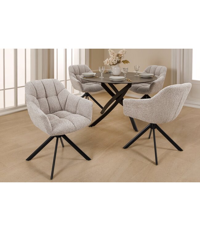 Invicta Interior Draaistoel PAPILLON 180° draaibaar met armleuningen bouclé beige - 44592