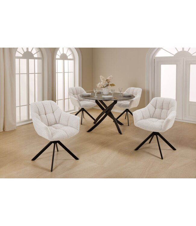 Invicta Interior Draaistoel PAPILLON, 180° draaibaar, met armleuningen van bouclé in wit. - 44591