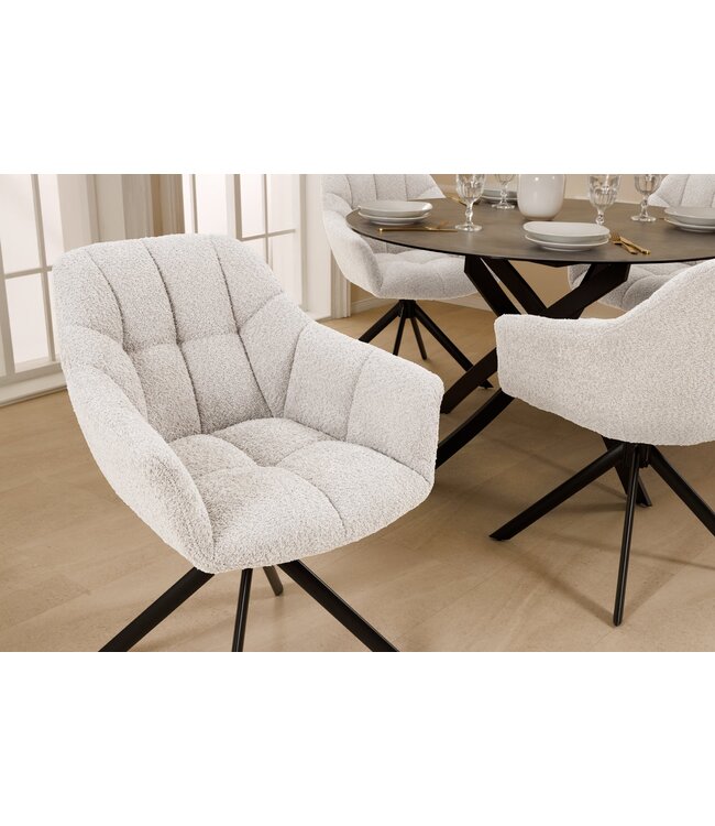 Invicta Interior Draaistoel PAPILLON, 180° draaibaar, met armleuningen van bouclé in wit. - 44591