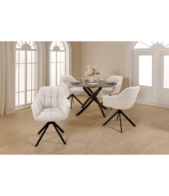 Invicta Interior Draaistoel PAPILLON, 180° draaibaar, met armleuningen van bouclé in wit. - 44591