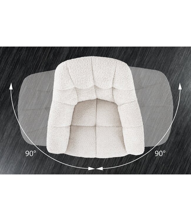 Invicta Interior Draaistoel PAPILLON, 180° draaibaar, met armleuningen van bouclé in wit. - 44591