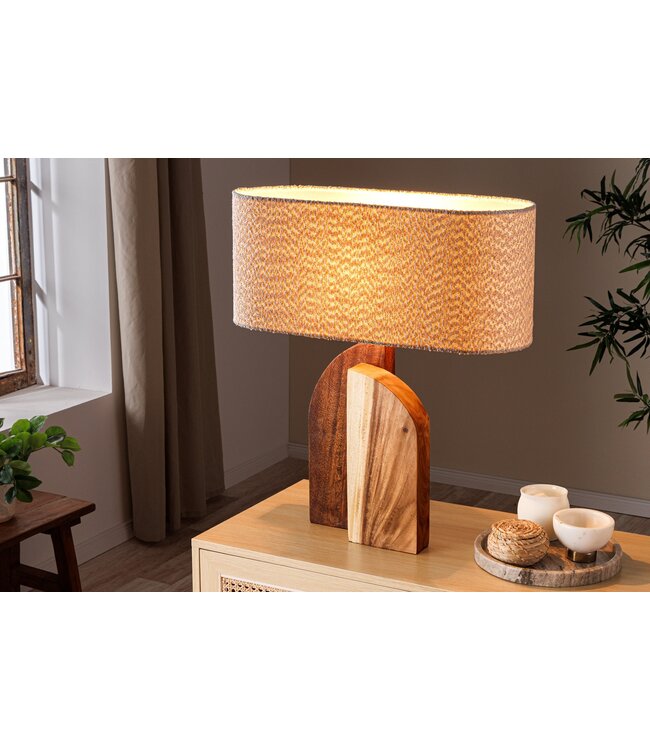 Invicta Interior Tafellamp LOVERS 60 cm lampenkap van natuurlijk raintreehout, bouclé wit - 46649