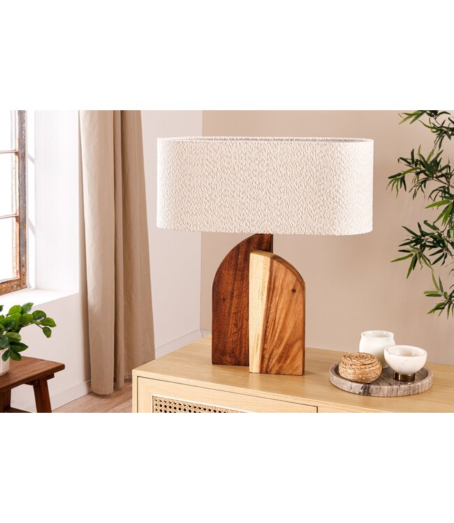 Invicta Interior Tafellamp LOVERS 60 cm lampenkap van natuurlijk raintreehout, bouclé wit - 46649